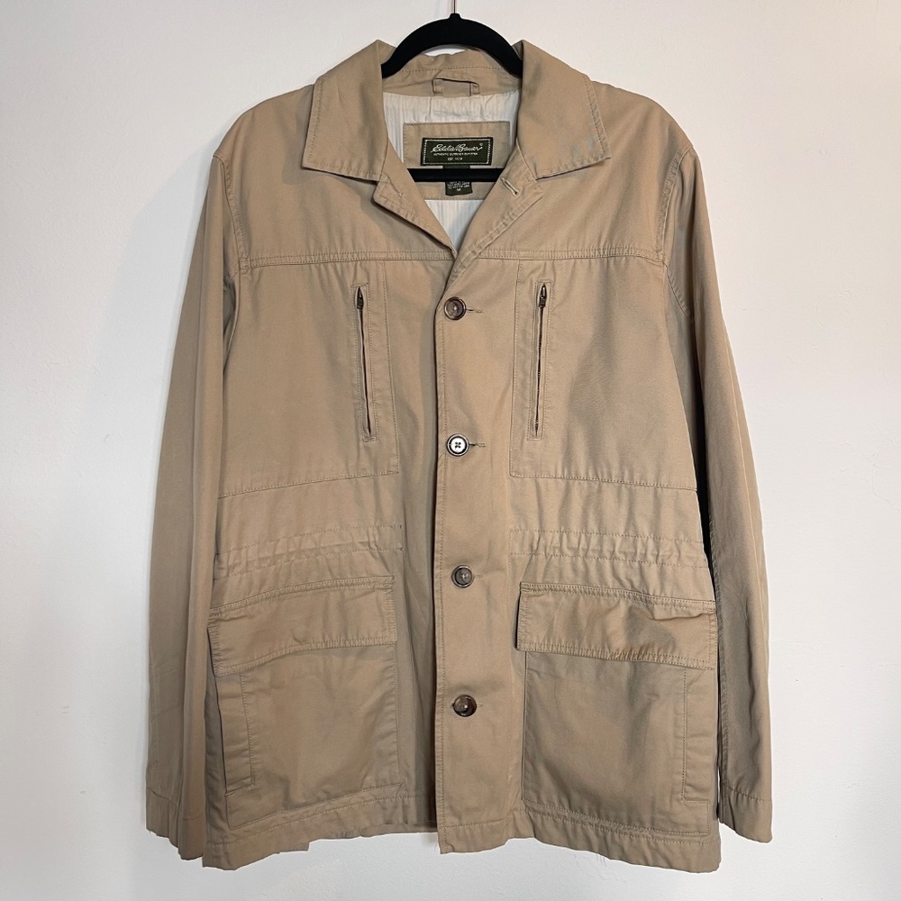 Eddie Bauer 6-Pocket Safari Beige Tan Utility Cotton Jacket Men's M Medium